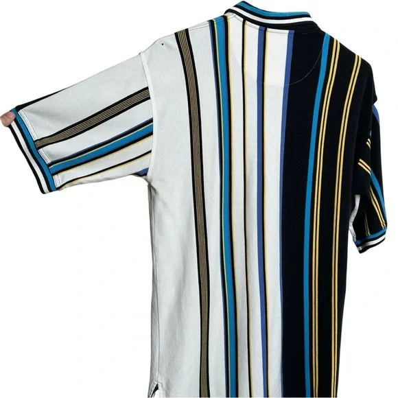 Vintage Siegfried Men's Large Striped Polo Shirt Tall Fit 90s Baggy Oversized - Picture 3 of 12